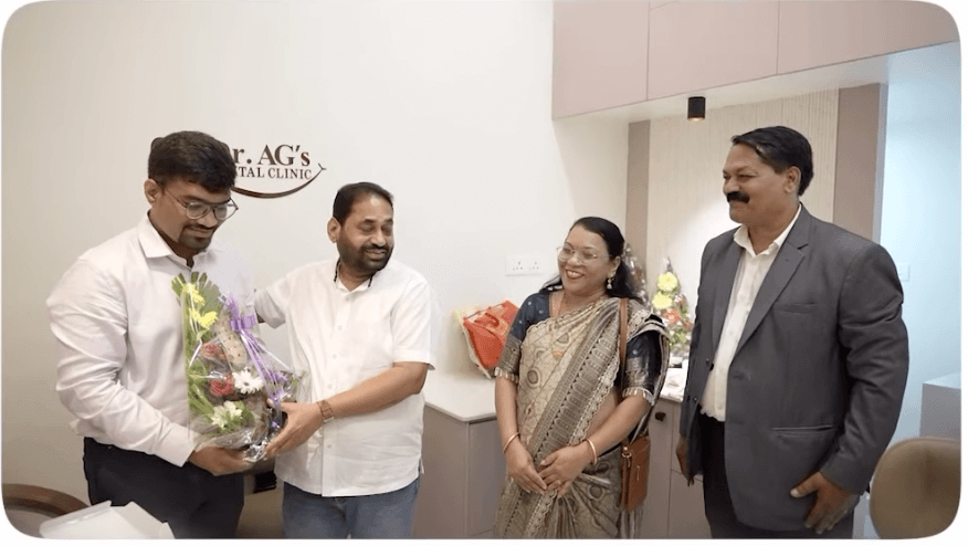 Ribbon-cutting celebration inside Dr. AG’s Dental Clinic reception